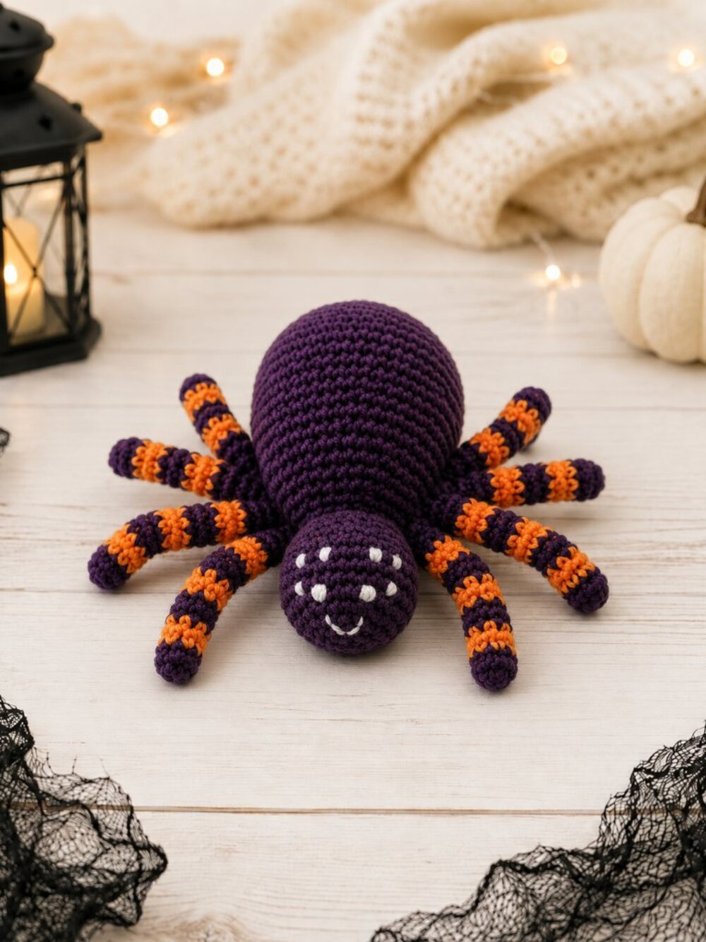 NWT Crochet Spider Rattle Plush Toy – Purple & Orange Halloween Baby Gift